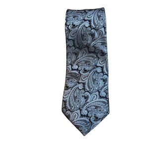 Adolfo Men's 100% Silk Paisley Necktie - Classic Black White Paisley Tie